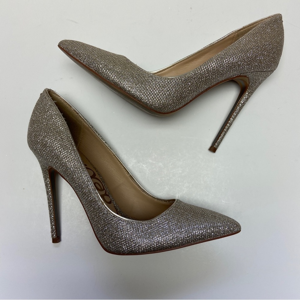 Sam Edelman Silver Glitter Pointed Toe Stiletto Heels | Size 7.5 - Picture 12 of 12